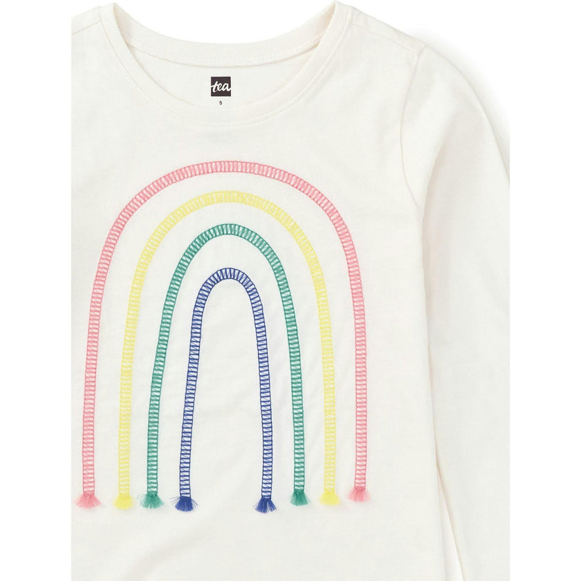 Rainbow Embroidered Crew Neck Long Sleeve T-Shirt, White