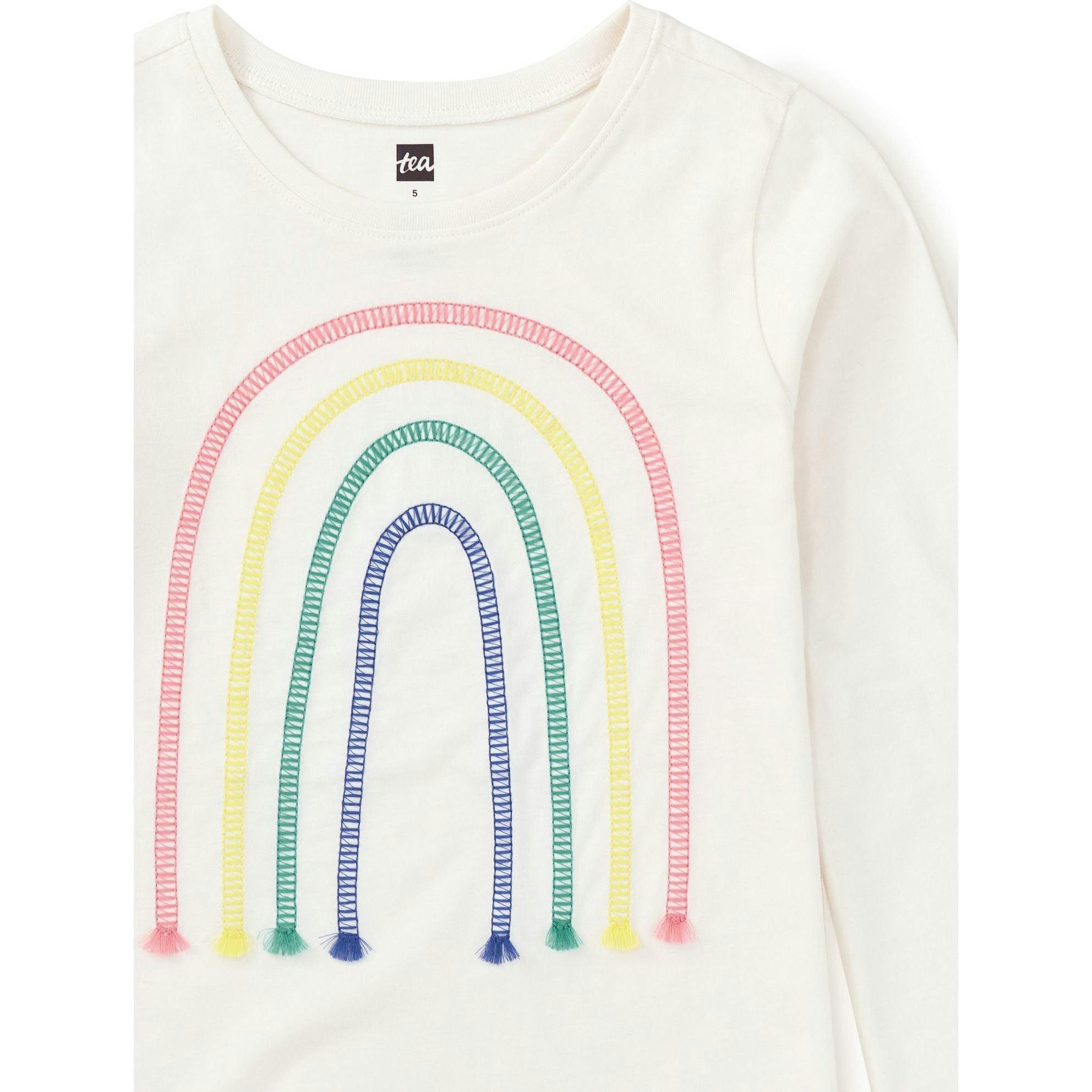 Rainbow Embroidered Crew Neck Long Sleeve T-Shirt, White