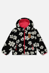 Reversible Mid-Season Jacket Pink And Black Printed Flowers
