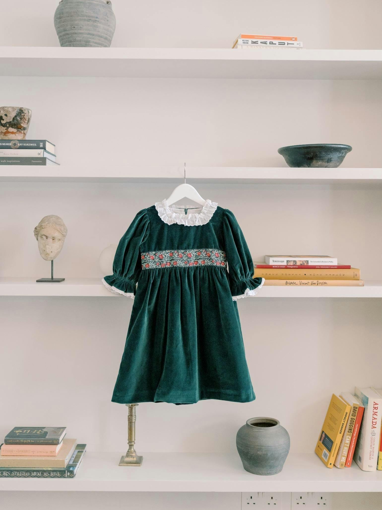 Dark Green Silas Velvet Girl Dress