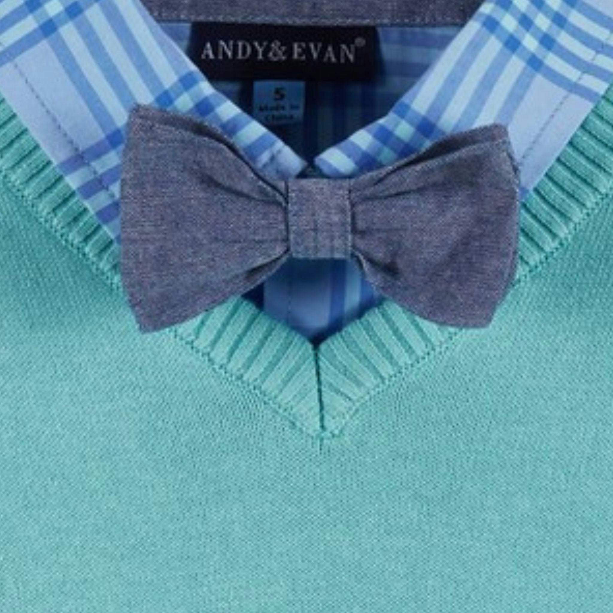 Boys 4-Piece Vest Set | Aqua & Grey Plaid