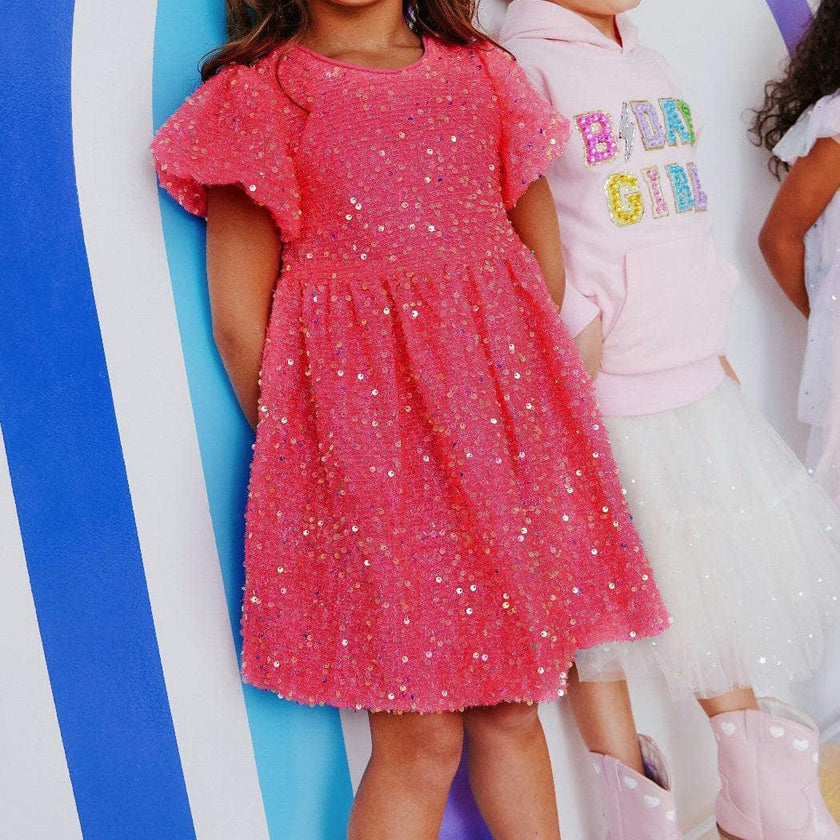 Margot Sequin Velour Short Flared Sleeve Dress