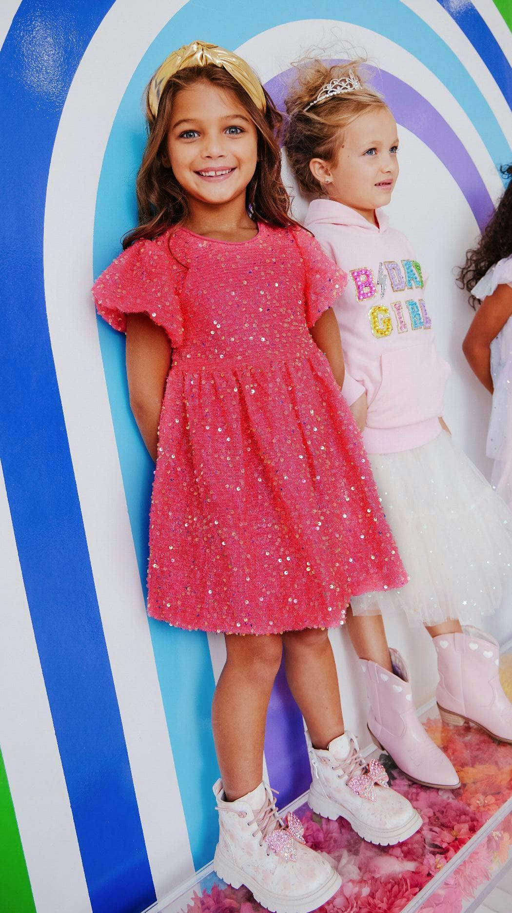 Margot Sequin Velour Short Flared Sleeve Dress