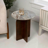 Naomi 18" Rustic Minimalist Marble/Wood X-Base Accent Table