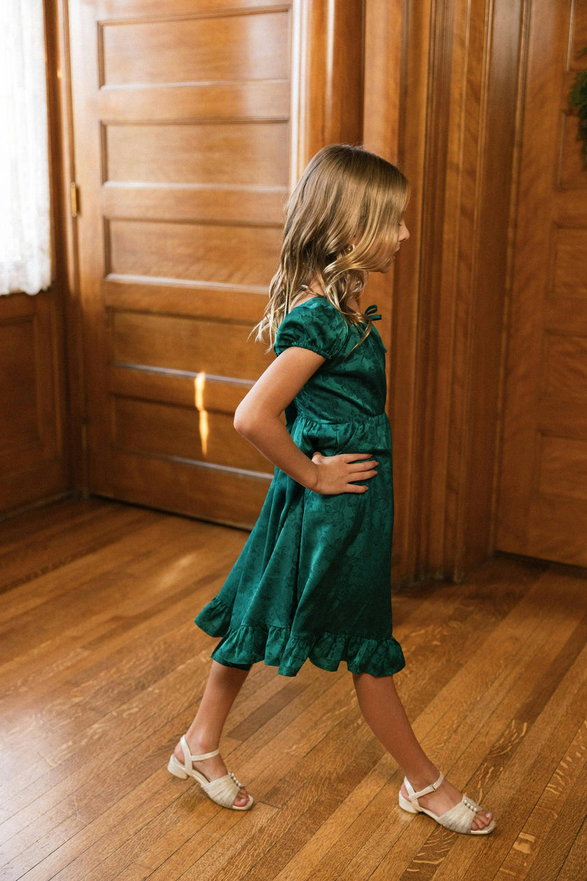 Teen Amira Dress in Emerald Satin