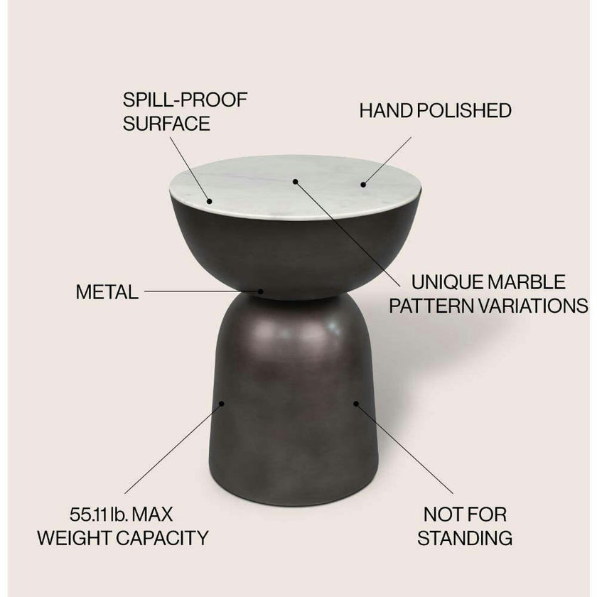 Atarah 20" Contemporary Natural Marble/Metal Handmade Hourglass End Table