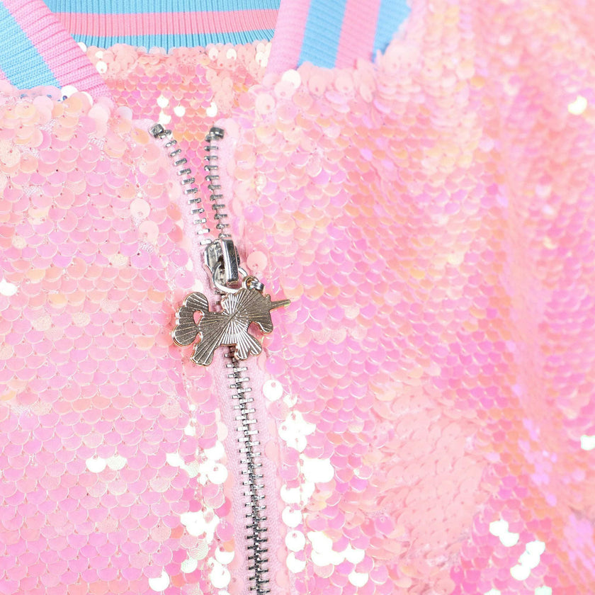 Pretty in Pink Unicorn Sequin Bomber