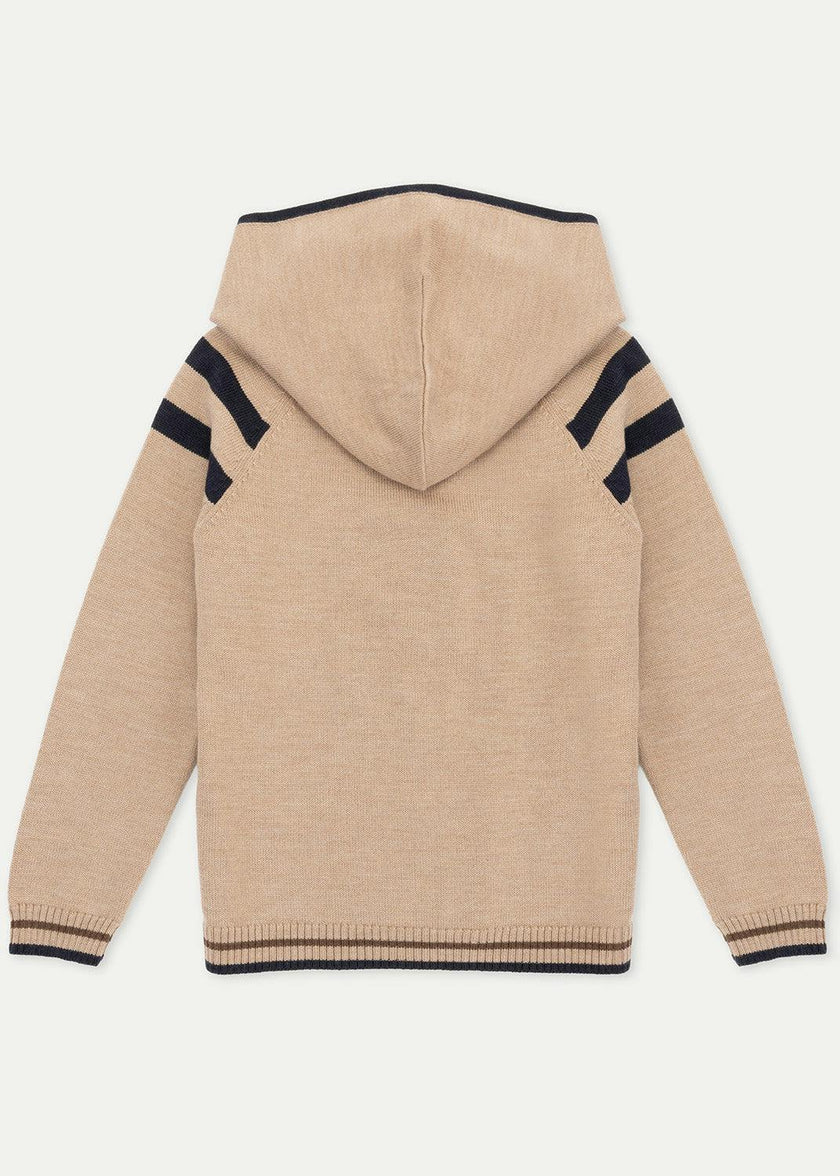 The Beige Merino Cable Knit Zip-Up Hoodie