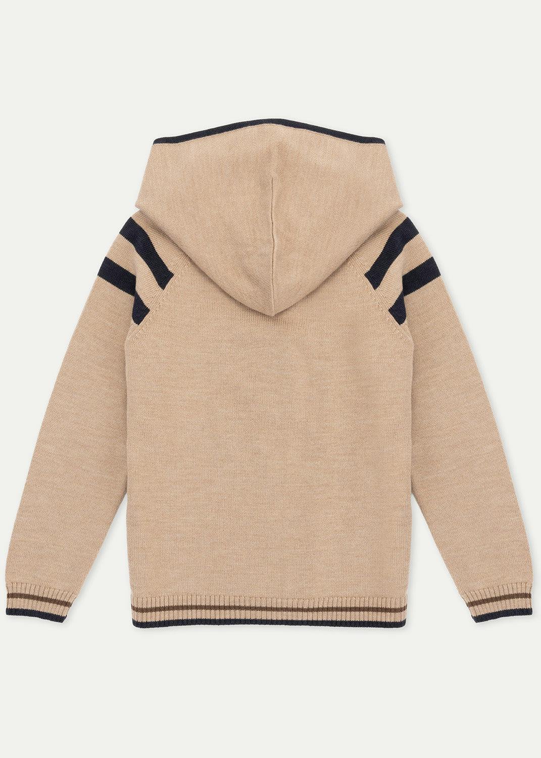 The Beige Merino Cable Knit Zip-Up Hoodie