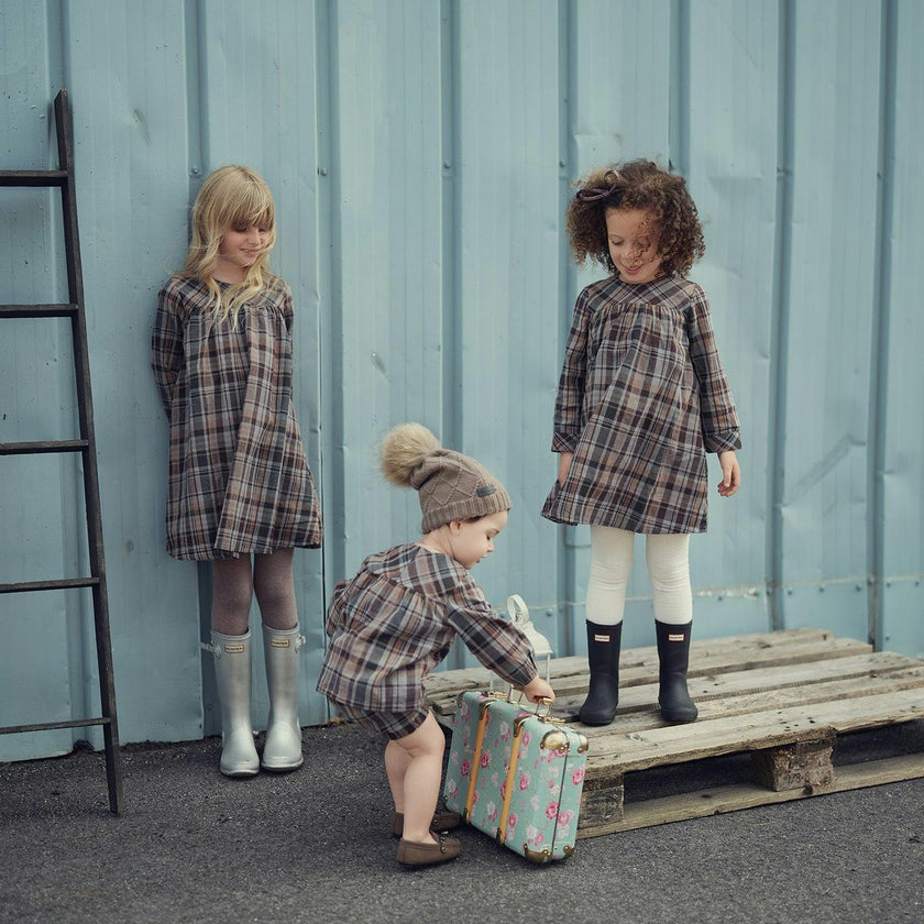 Sweet Plaid Long Puff Sleeve Top & Shorts Set