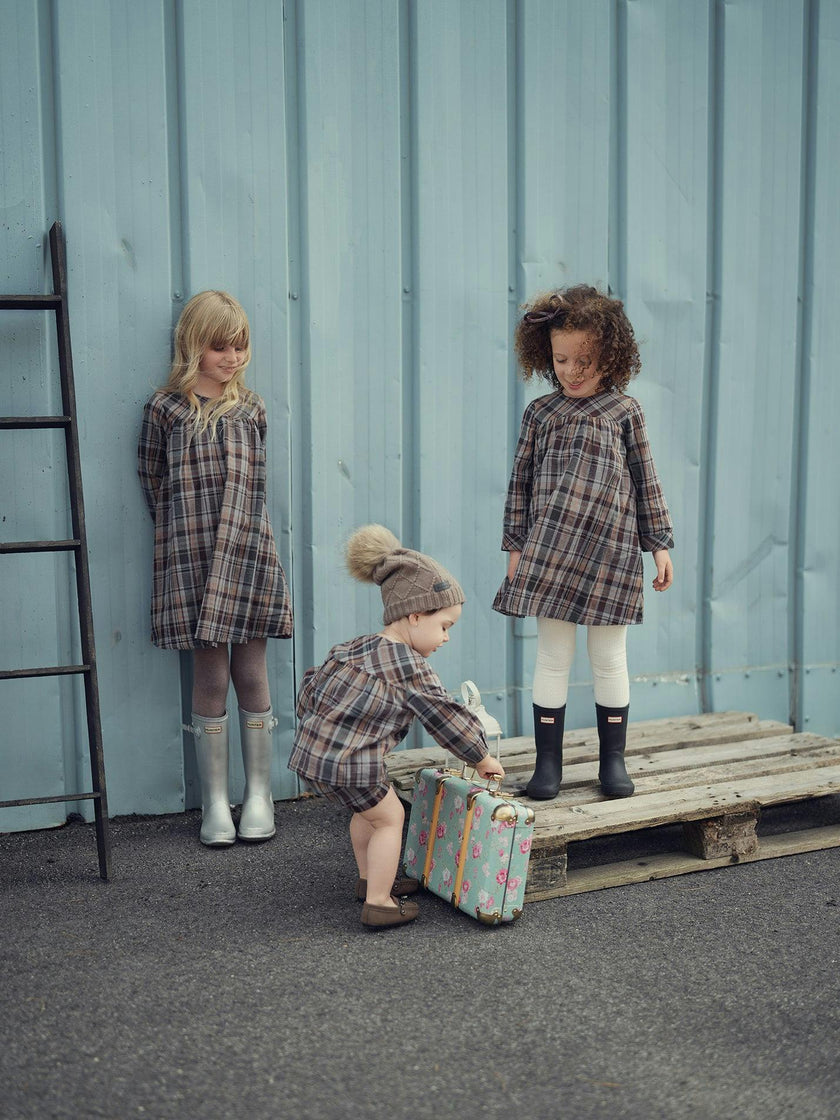 Sweet Plaid Long Puff Sleeve Top & Shorts Set