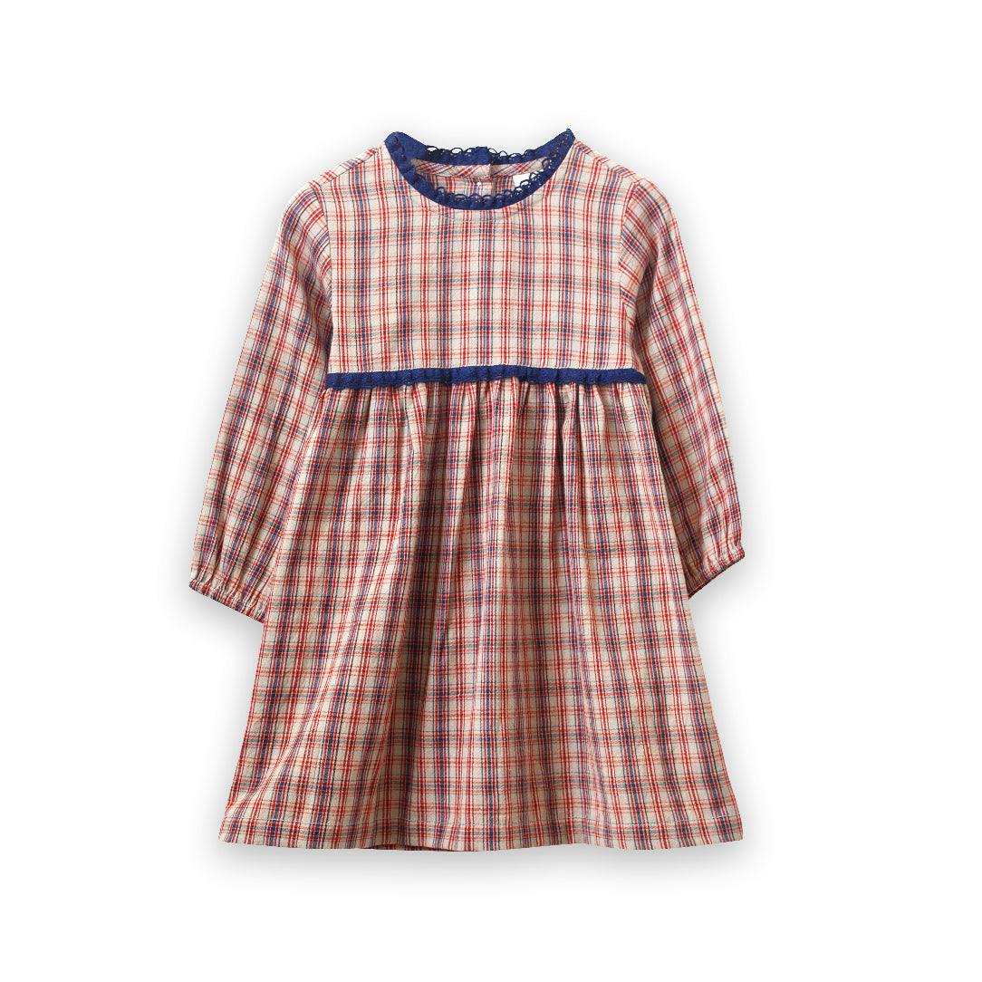 Toddler Long Sleeves Dress with Lace Trim