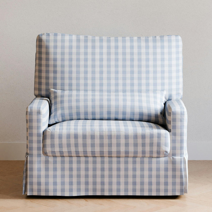 Crawford Pillowback Chair and a Half Comfort Swivel Glider in Blue Gingham