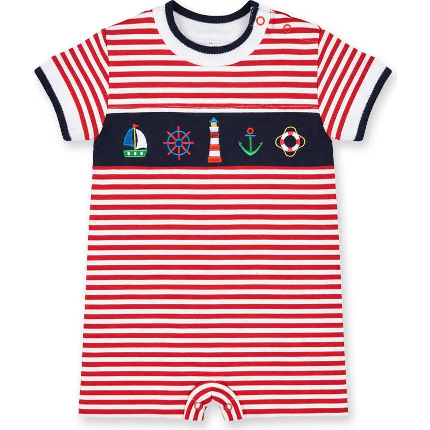 Stripe Knit Shortall With Nautical Applique