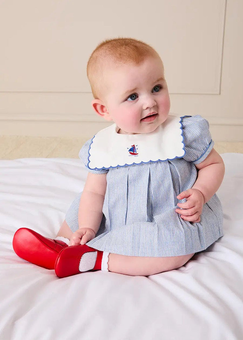 Alexander Stripe Mariner Collar Embroidered Boat Detail Dress with Bloomers in Blue (6mths-3yrs)