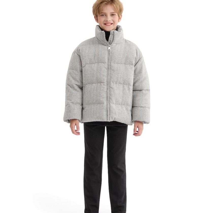 Gray Puffer Jacket with High Collar