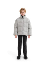 Gray Puffer Jacket with High Collar