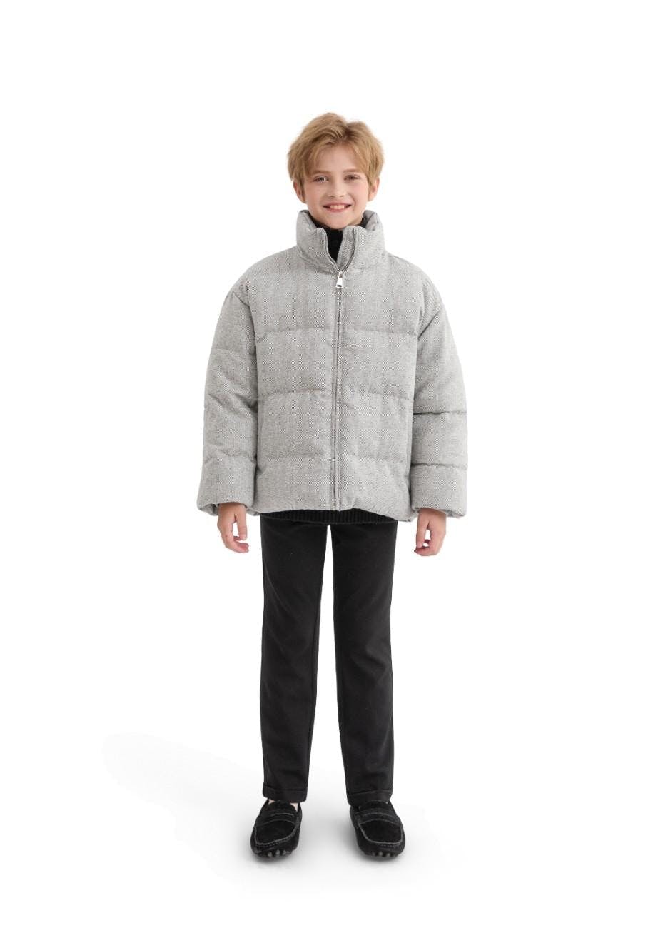 Gray Puffer Jacket with High Collar