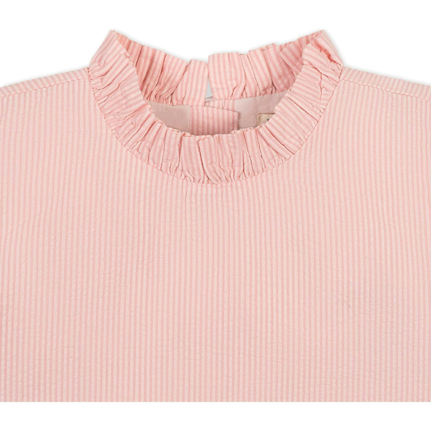 Organic Ruffle Neck Seersucker Top, Pink