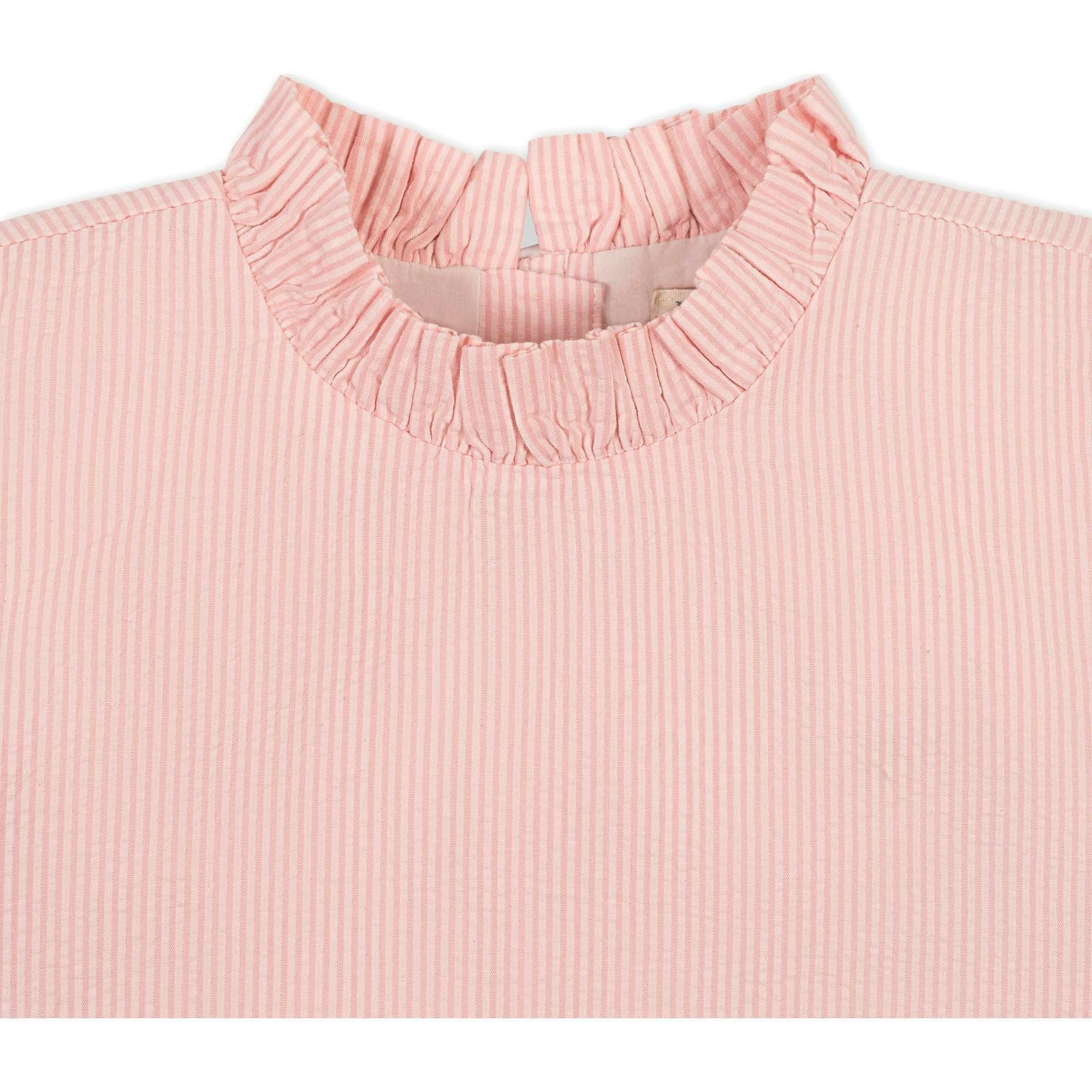 Organic Ruffle Neck Seersucker Top, Pink
