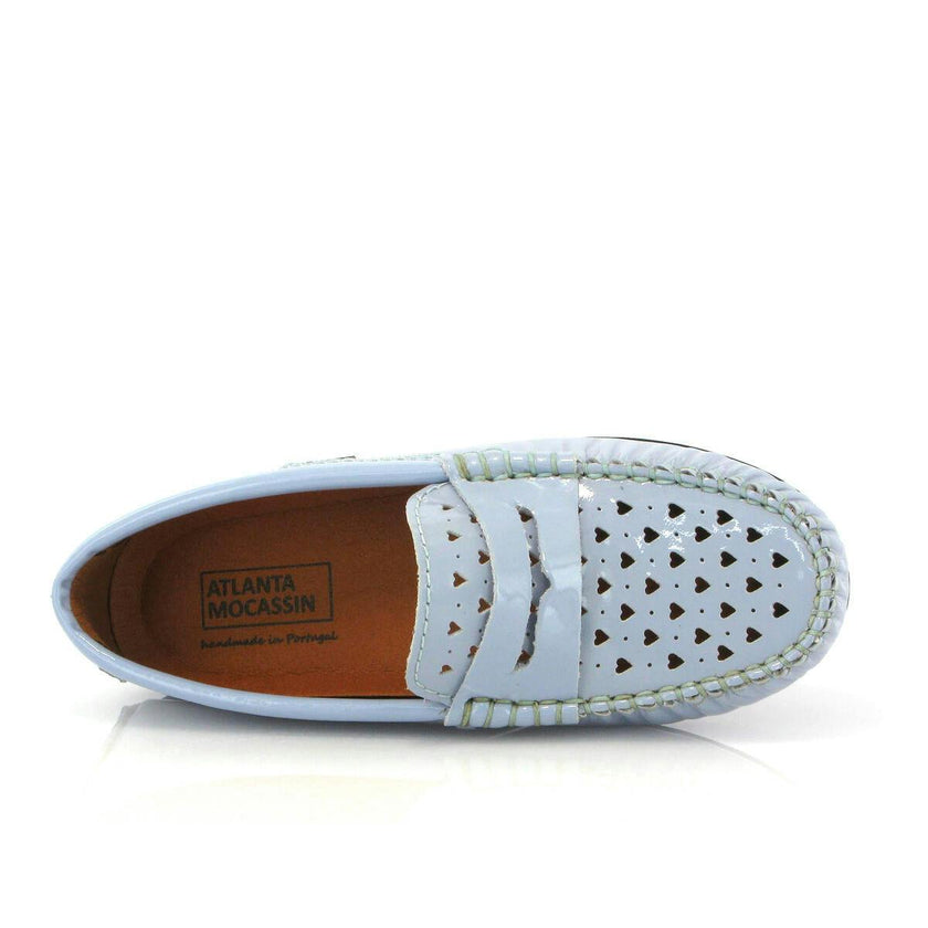032 Walkers - sky blue patent with hearts