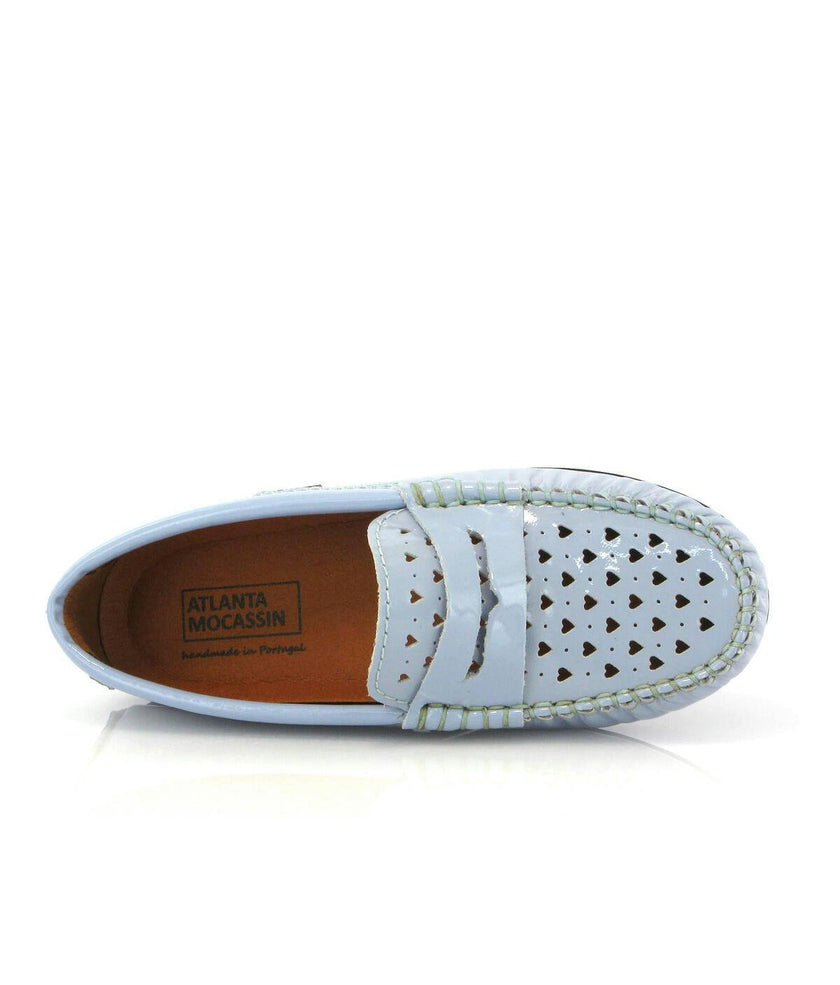 032 Walkers - sky blue patent with hearts