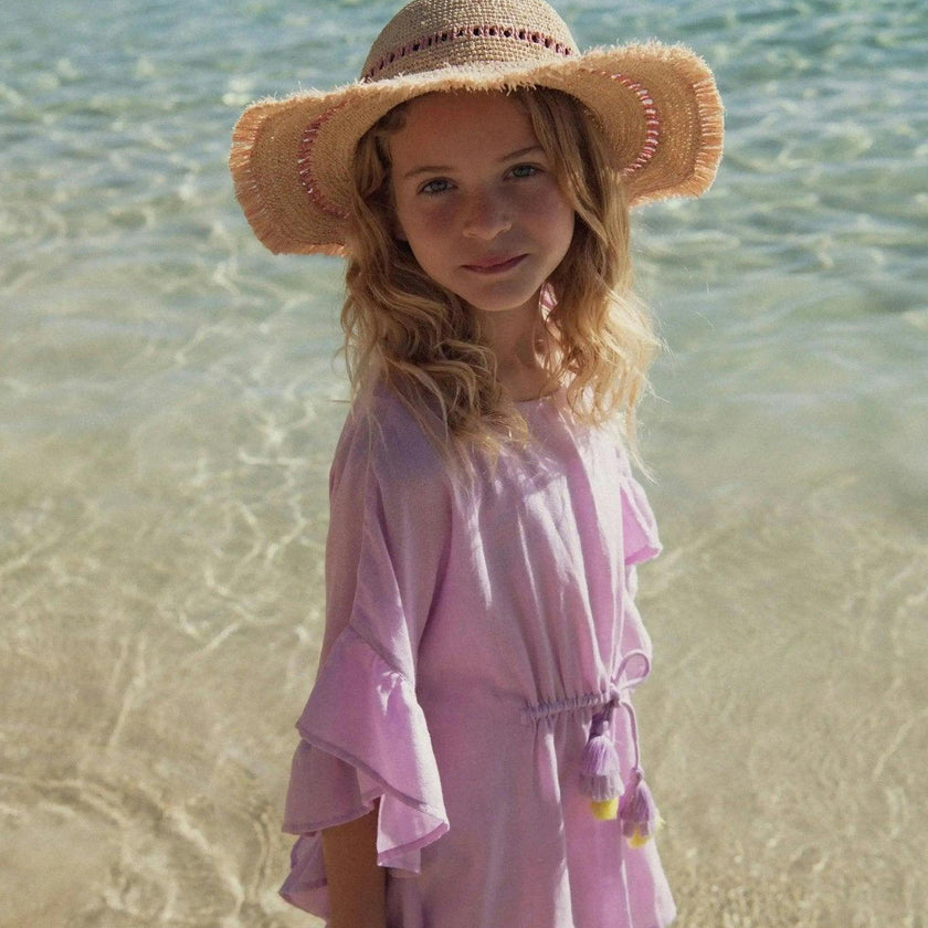 Girl's kaftan with pompoms, lilac | LEA