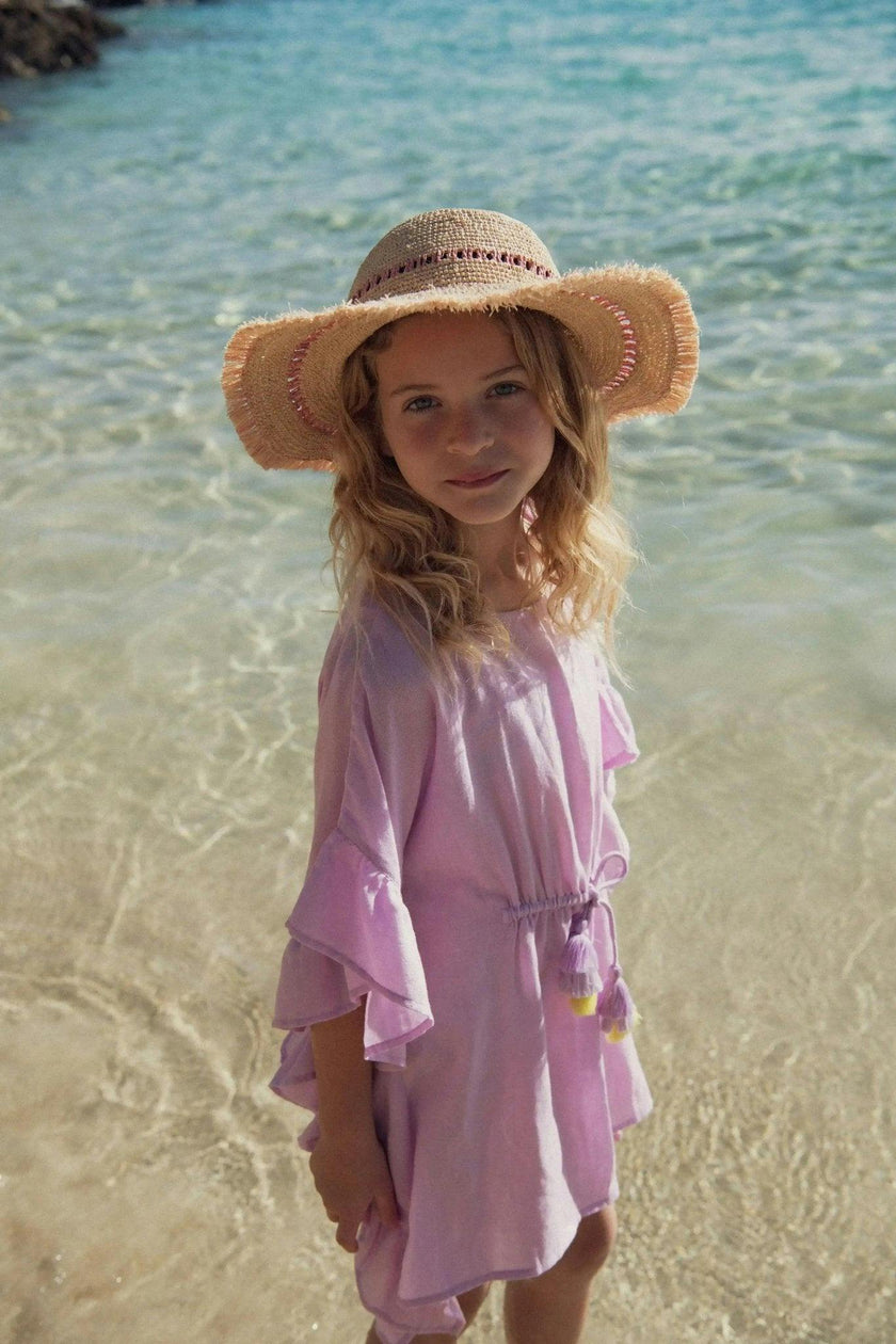 Girl's kaftan with pompoms, lilac | LEA