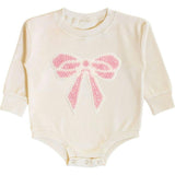 Pearl Bow Patch Long Sleeve Romper