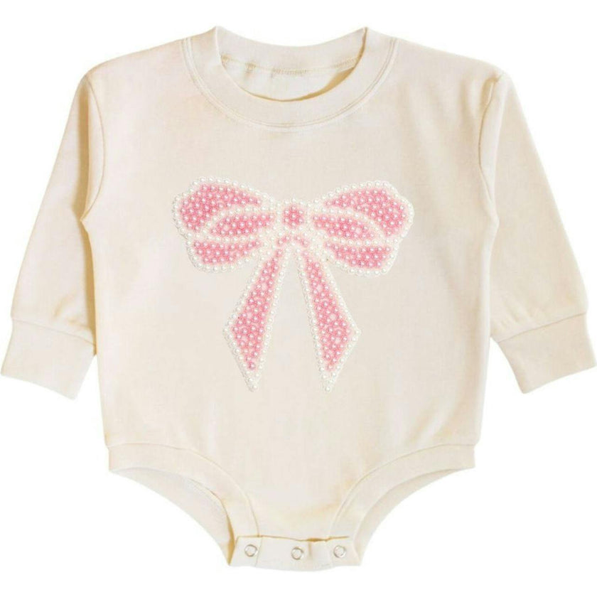 Pearl Bow Patch Long Sleeve Romper