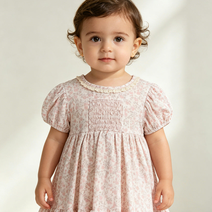 Pink Floral Smocked Dress