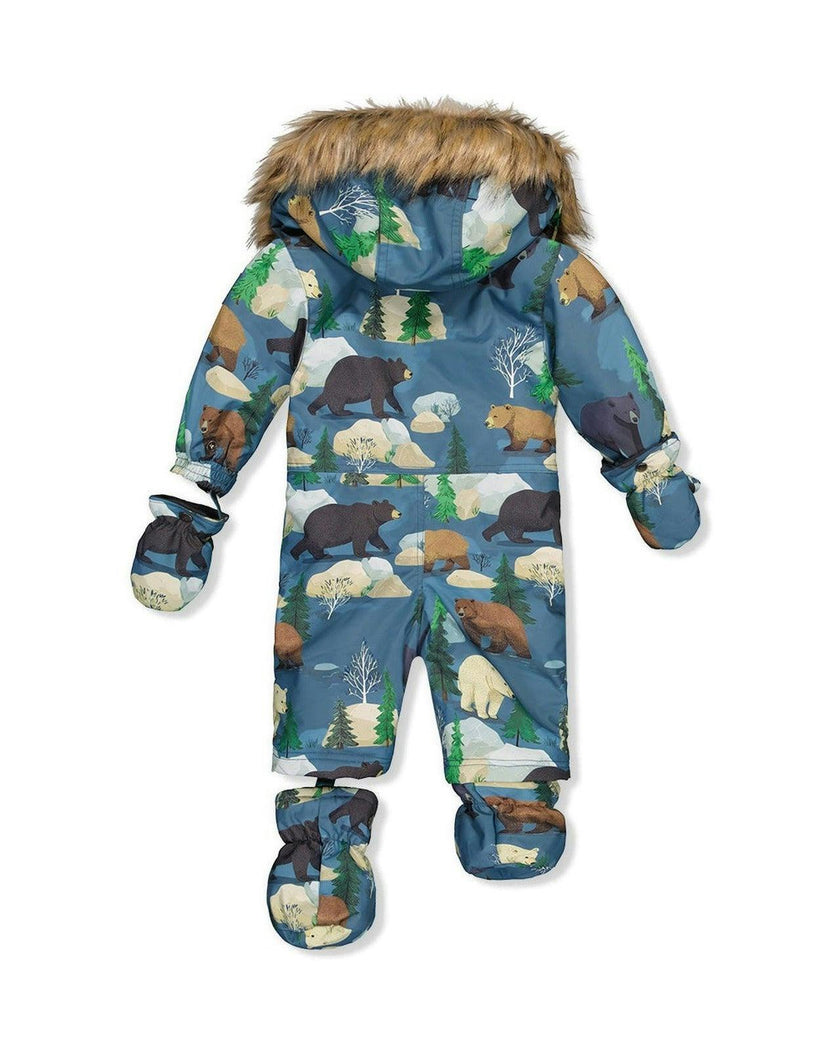 Baby One Piece Snowsuit Adapted For Car Seats Blue Bear Print
