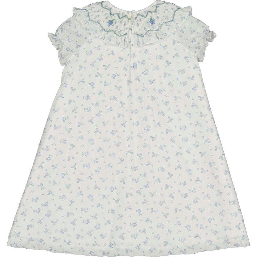 Myrtille Blue Floral Short Sleeve Bishop Dress