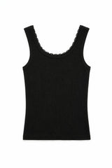 Stella Black Ribbed Tank Lace Trim