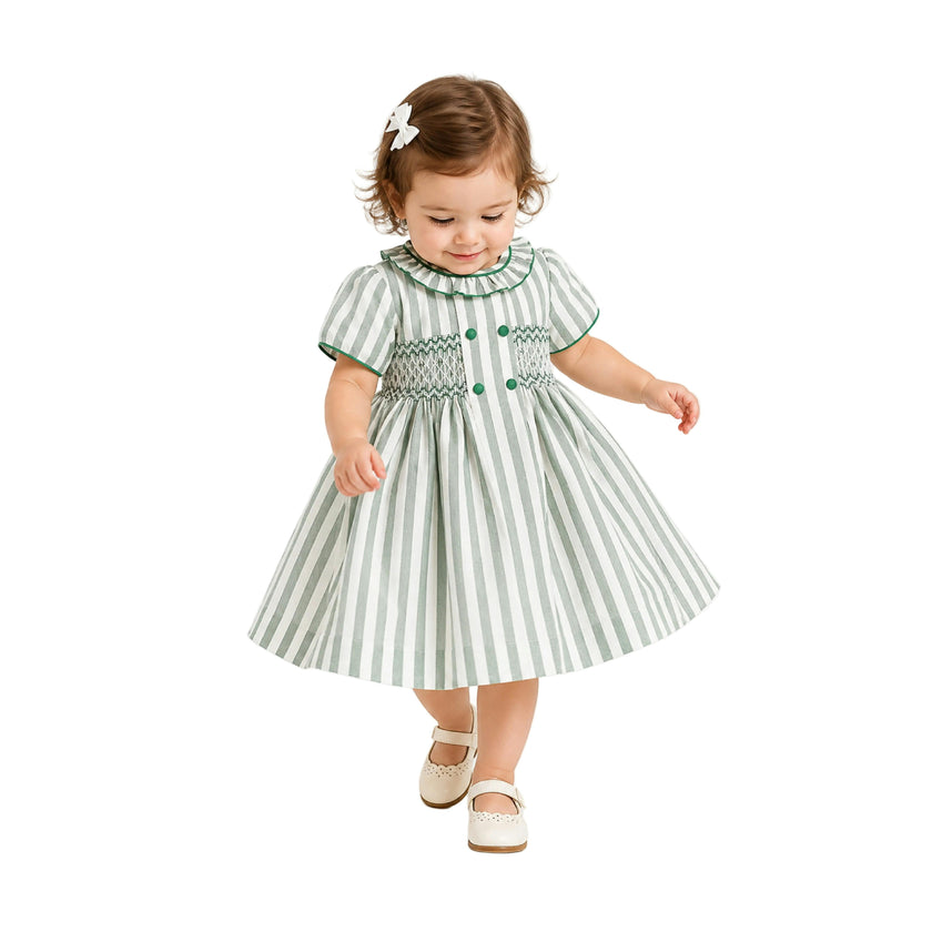 Green Button-Up Stripe Dress
