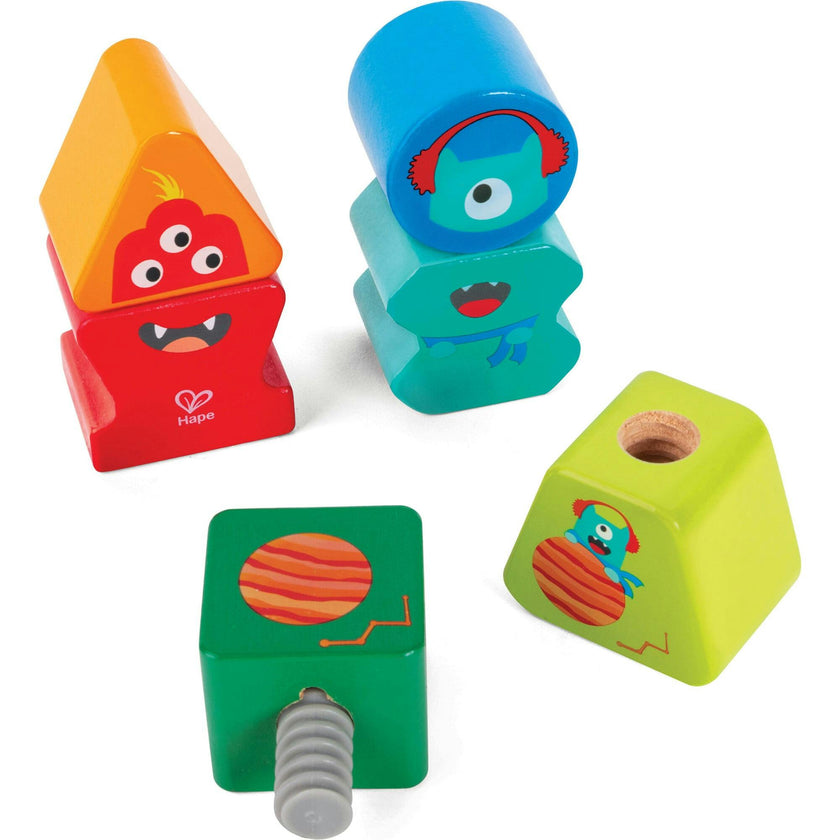 Building Block Monster Buddies - 3 Colorful Wooden Block Monster Characters