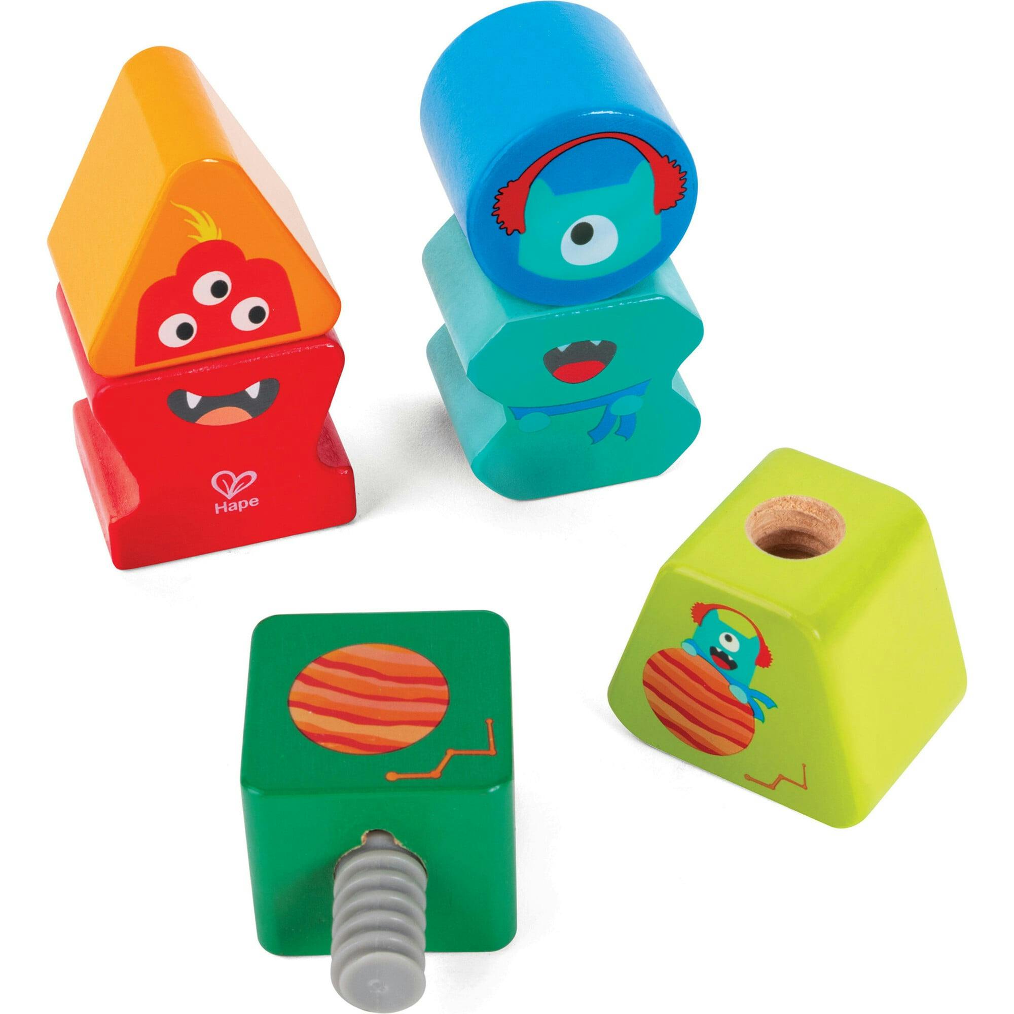 Building Block Monster Buddies - 3 Colorful Wooden Block Monster Characters
