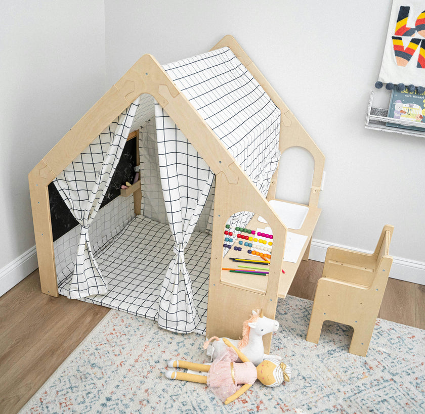 Flair | Indoor Wooden Playhouse with Desk, Chair & Chalkboard for Toddlers and Kids