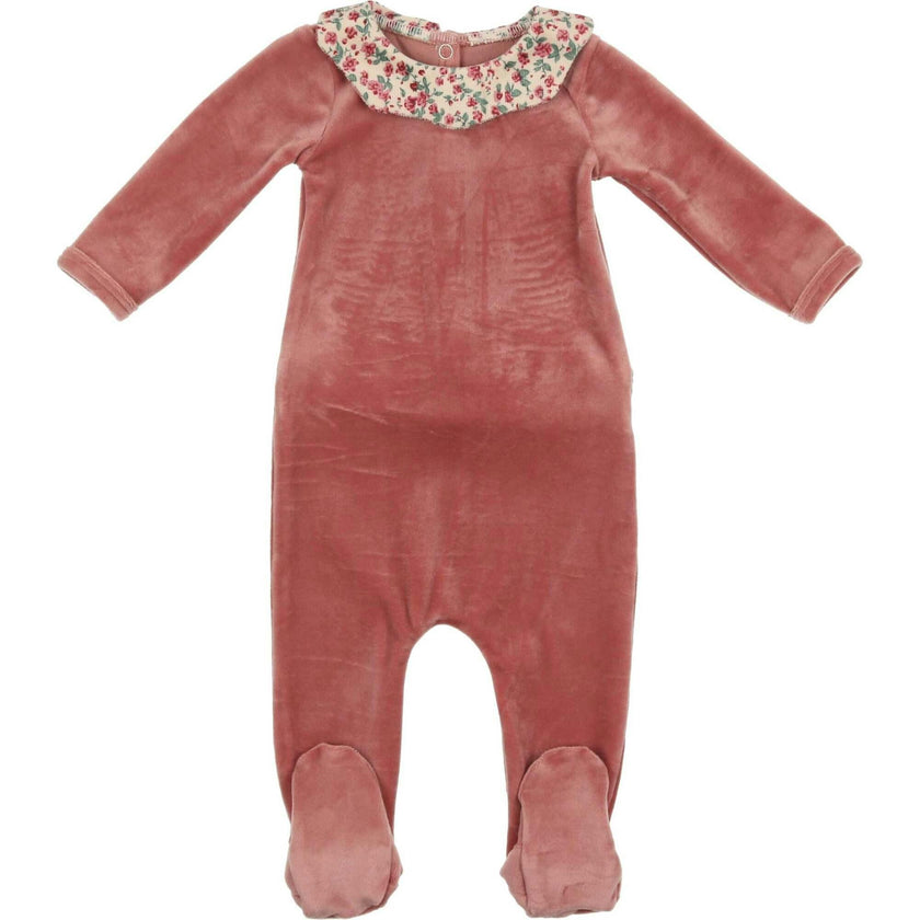 Girl's Velour Collar Long Sleeve Footie