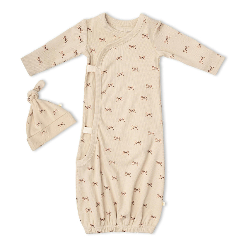 Organic Kimono Infant Sleep Gown - Tiny Bows