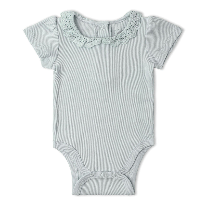 Organic Lace Collar Onesie & Tights Set - Fog