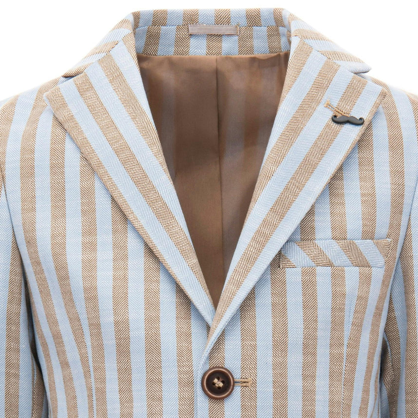 Beige Striped Peak Lapel Blazer