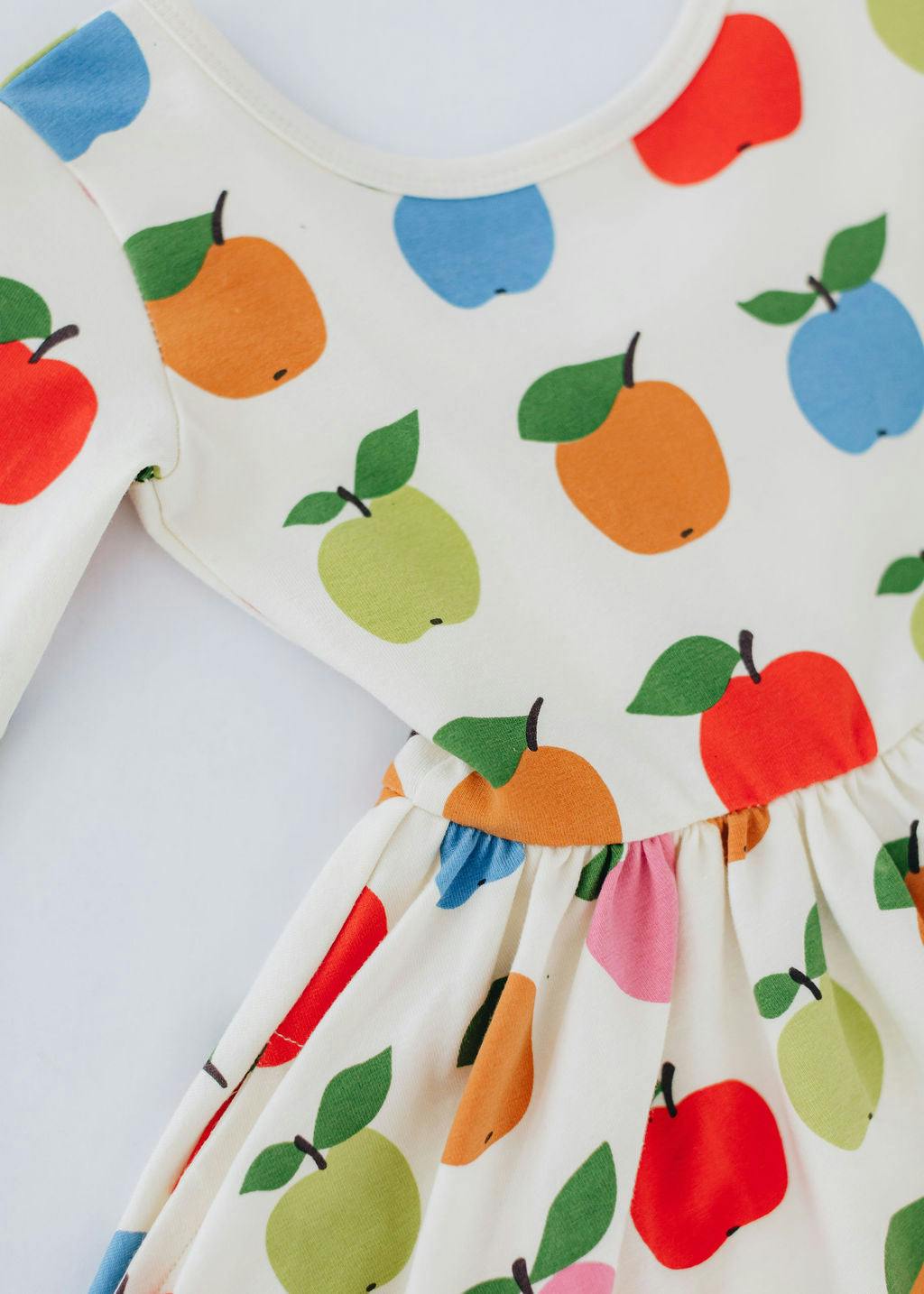 3/4 Sleeve Twirl Dress in Colorful Apples