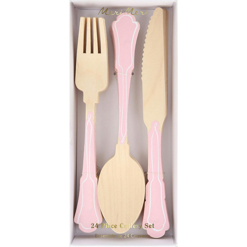 Elegant Pink Wooden Cutlery Set