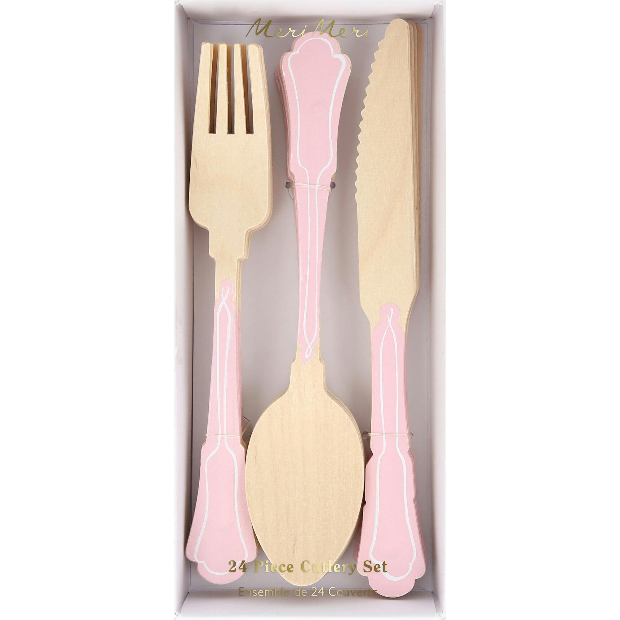 Elegant Pink Wooden Cutlery Set