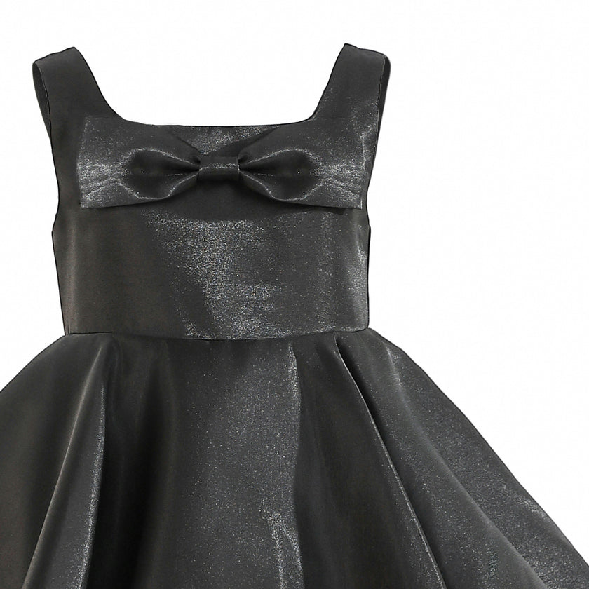 Black Lucienne Satin Bow Dress