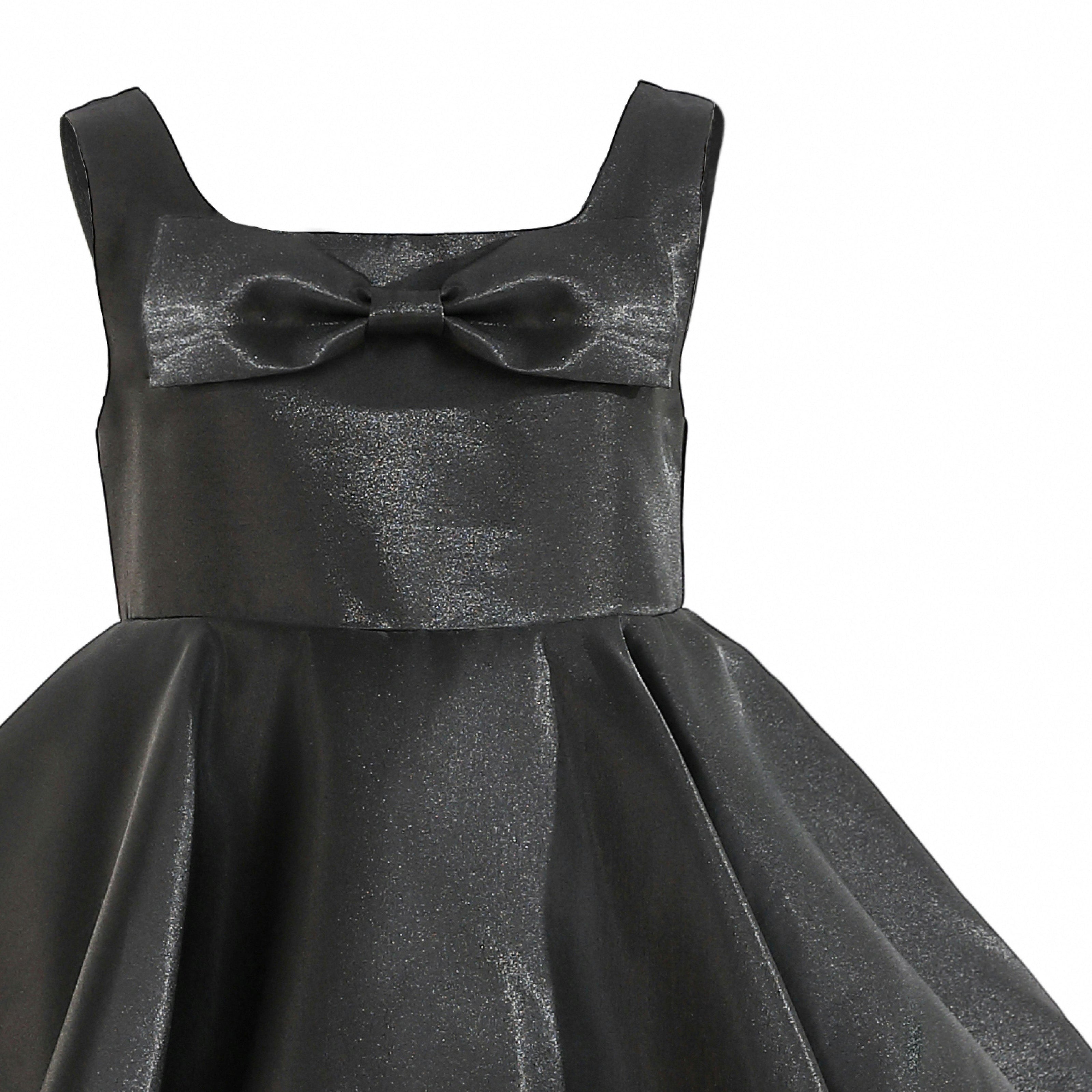 Black Lucienne Satin Bow Dress
