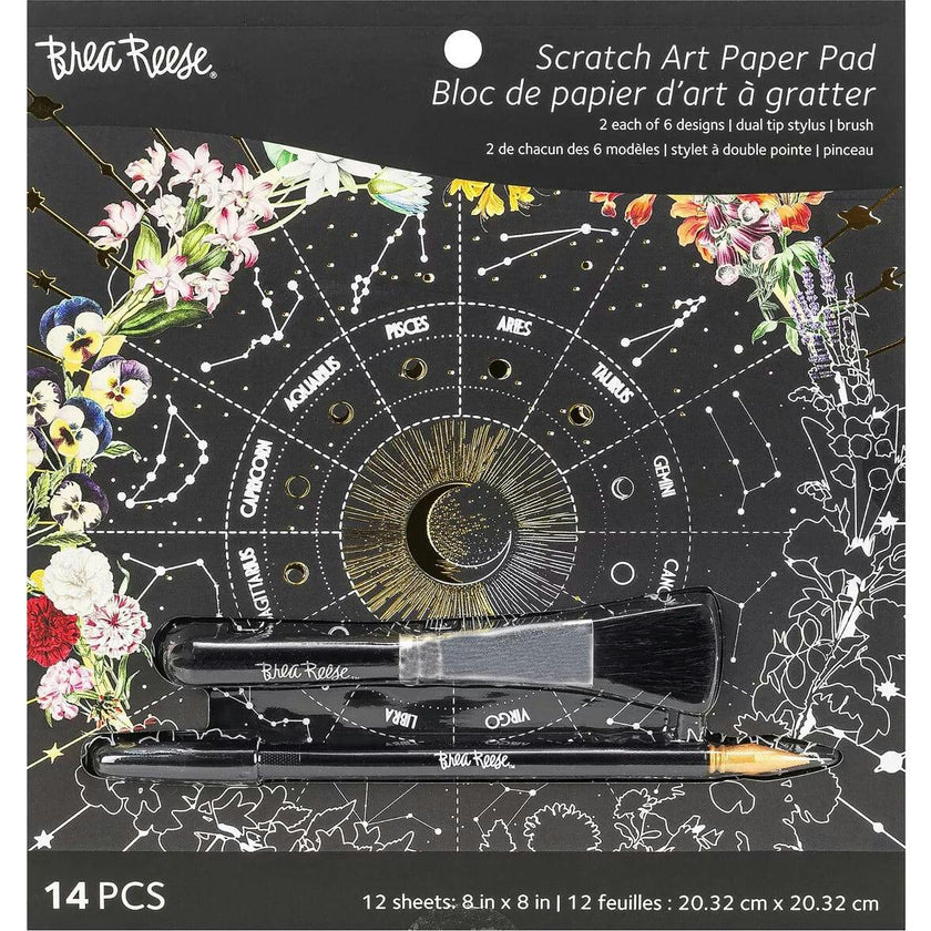 Brea Reese: Scratch Art Paper Pad - Whimsical Celestial - 12 Designs