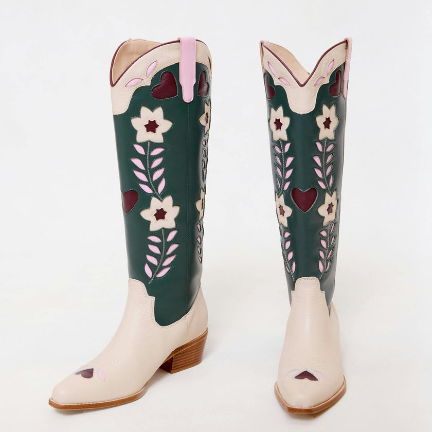 Dakota Boot in Green & Cream
