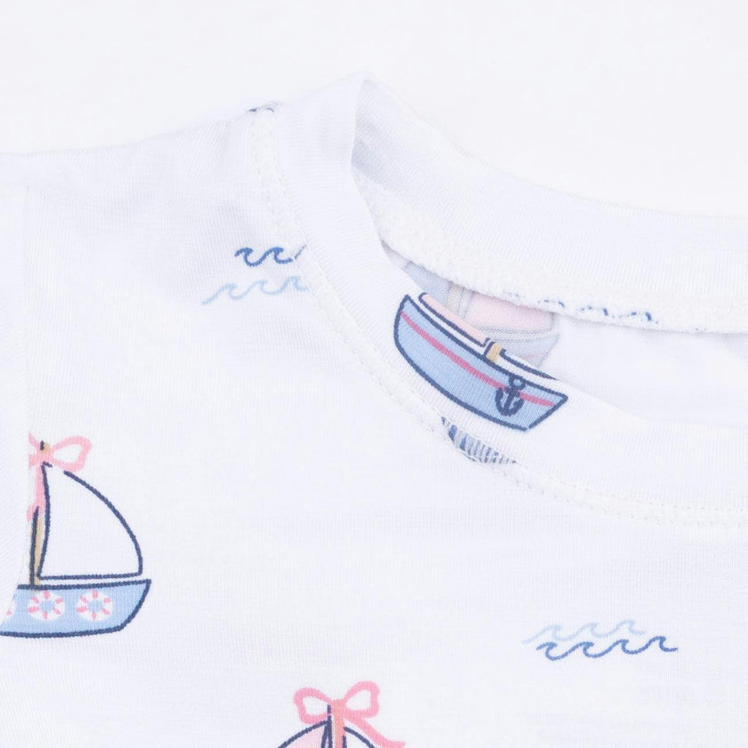 Bubbly Sailboats Pink - Short Sleeve Loungewear Set